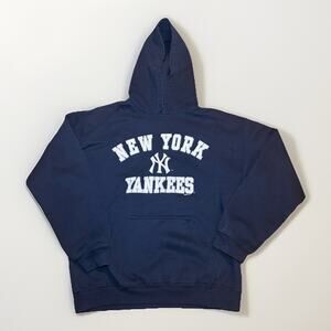 New York Yankees Hoodie Sweatshirt Navy Blue Size M Missing Drawstrings